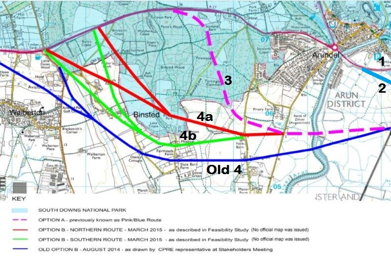 Arundel A27 suggested routes schematic map